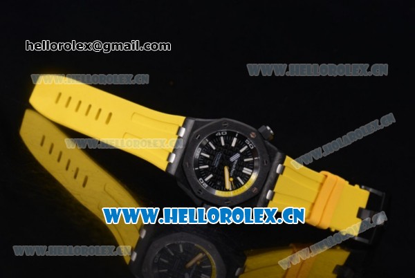 Audemars Piguet Royal Oak Offshore Diver Clone AP Calibre 3120 Automatic PVD Case with Black Dial Stick Markers and Yellow Rubber Strap (EF) - Click Image to Close